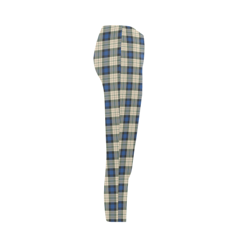 Classic Tartan Squares Fabric - blue beige Capri Legging (Model L02)