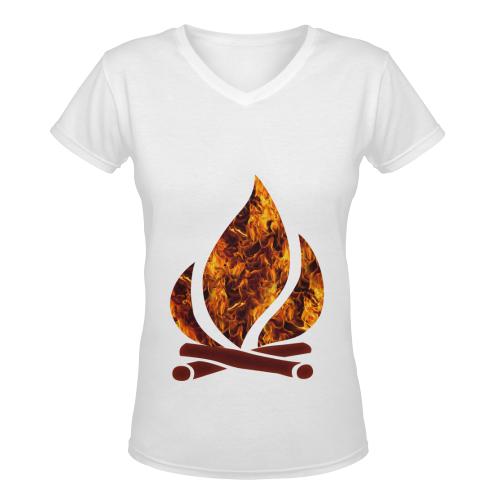 Flaming Campfire Women's Deep V-neck T-shirt (Model T19)