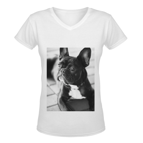 French bulldog dog dogs animals Women's Deep V-neck T-shirt (Model T19)