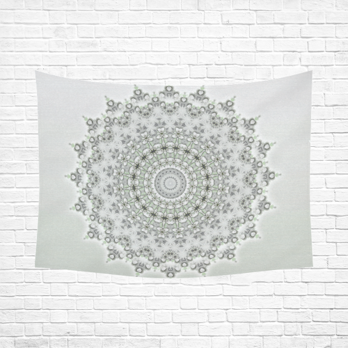 Kaleidoscope Fractal Mandala Grey Green Cotton Linen Wall Tapestry 80"x 60"