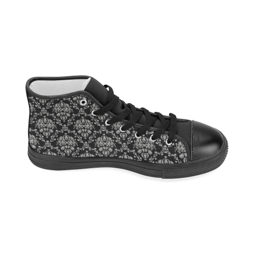 Black and Silver Damask Women's Classic High Top Canvas Shoes (Model 017)