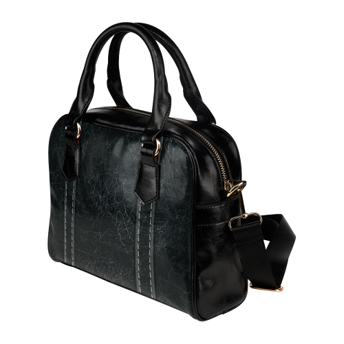 Black  Crackling With Stitching Shoulder Handbag (Model 1634)