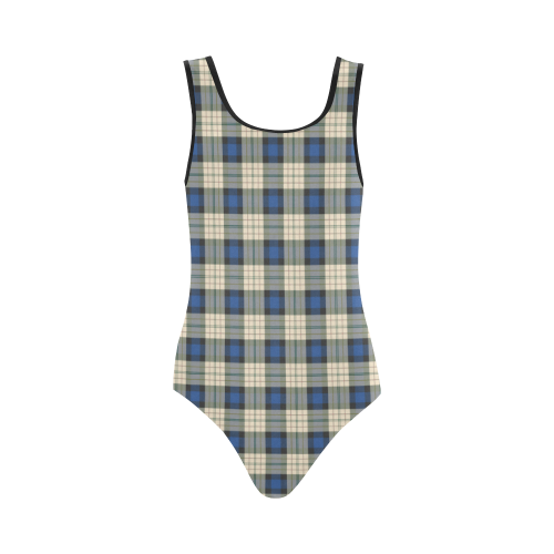 Classic Tartan Squares Fabric - blue beige Vest One Piece Swimsuit (Model S04)