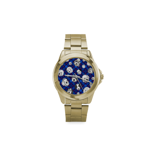 Blue diagonal,sheepie heads. Custom Gilt Watch(Model 101)