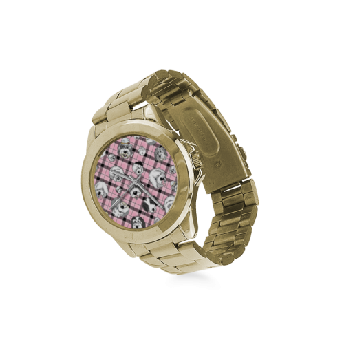 Oes Faces Pink Plaid Custom Gilt Watch(Model 101)