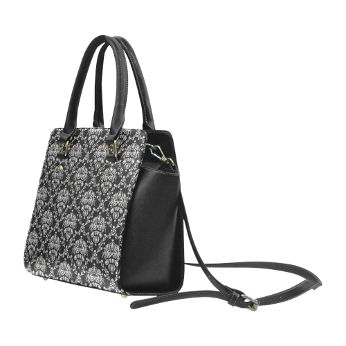 Elegant black and silver damask Classic Shoulder Handbag (Model 1653)