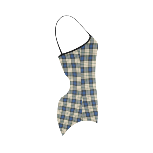 Classic Tartan Squares Fabric - blue beige Strap Swimsuit ( Model S05)