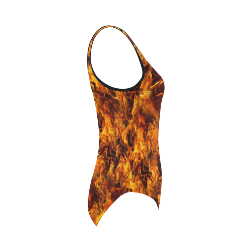 Flaming Fire Pattern Vest One Piece Swimsuit (Model S04)