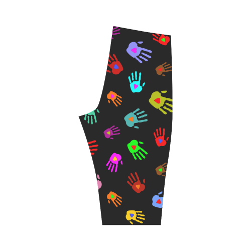 Multicolored HANDS with HEARTS love pattern Hestia Cropped Leggings (Model L03)