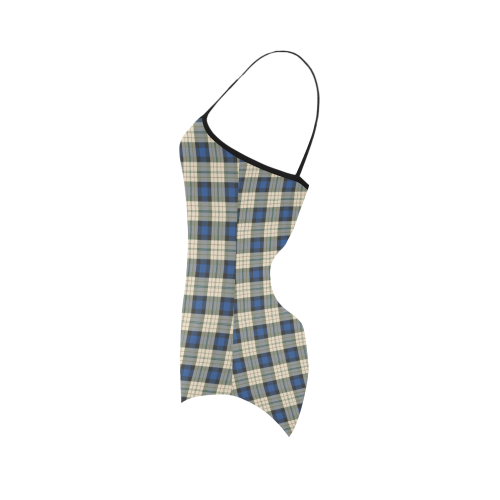 Classic Tartan Squares Fabric - blue beige Strap Swimsuit ( Model S05)