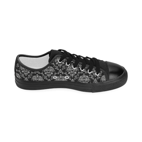 Black and Silver Damask Women's Classic Canvas Shoes (Model 018)