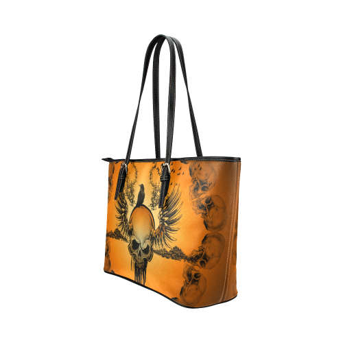 Amazing skull with crow Leather Tote Bag/Large (Model 1651)