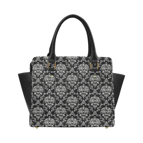 Elegant black and silver damask Classic Shoulder Handbag (Model 1653)