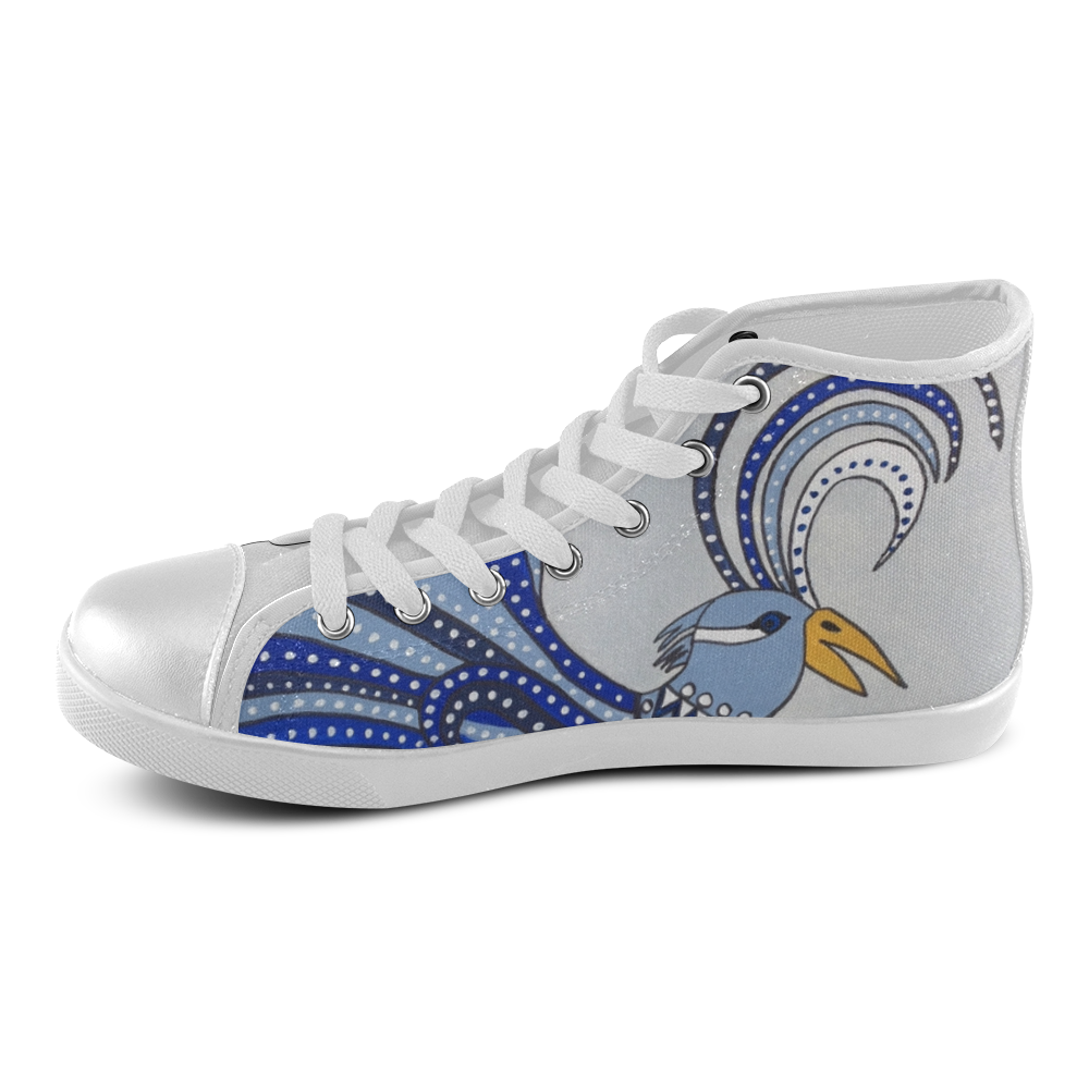 Blue Mythical Women's High Top Canvas Shoes (Model 002) ID D373609