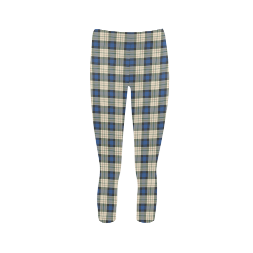 Classic Tartan Squares Fabric - blue beige Capri Legging (Model L02)