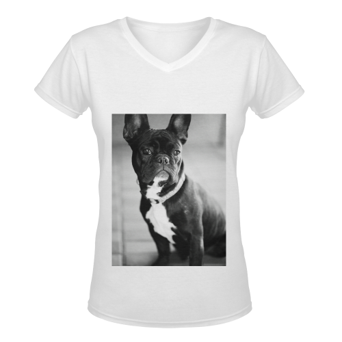 Französische Bulldogge 9 Women's Deep V-neck T-shirt (Model T19)