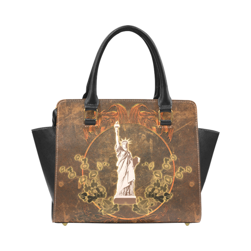 Statue of liberty with flowers Rivet Shoulder Handbag (Model 1645)