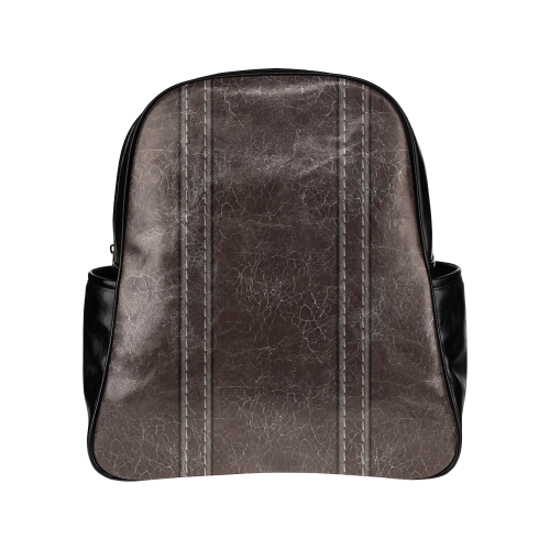Brown  Crackling With Stitching Multi-Pockets Backpack (Model 1636)