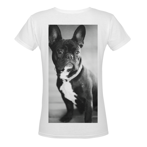 Französische Bulldogge 9 Women's Deep V-neck T-shirt (Model T19)