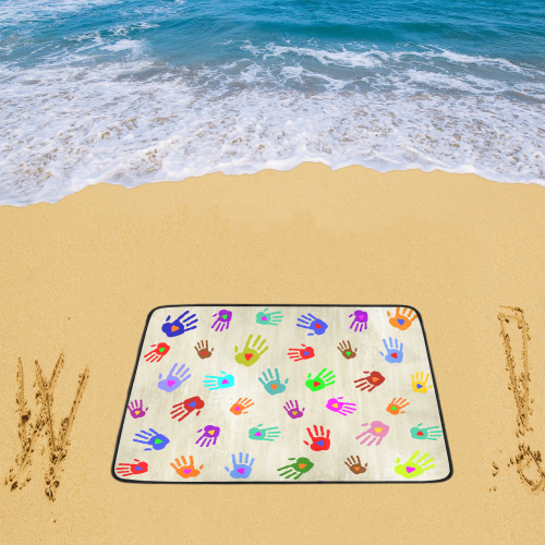 Multicolored HANDS with love HEARTS pattern Beach Mat 78"x 60"