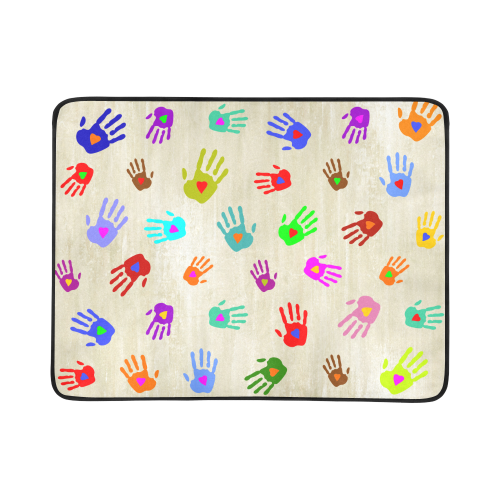 Multicolored HANDS with love HEARTS pattern Beach Mat 78"x 60"