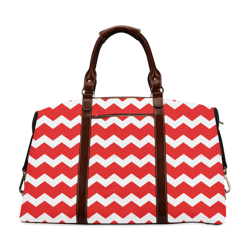Modern Trendy Pastell Grey Red Zig Zag Pattern Chevron Classic Travel Bag (Model 1643)