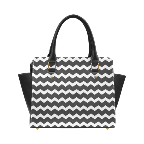 Modern Trendy Pastell Grey Black Zig Zag Pattern Chevron Classic Shoulder Handbag (Model 1653)