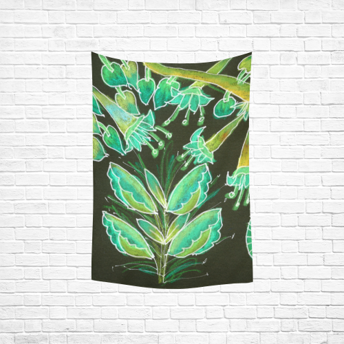 Irish Garden, Lime Green Flowers Dance in Joy Cotton Linen Wall Tapestry 40"x 60"
