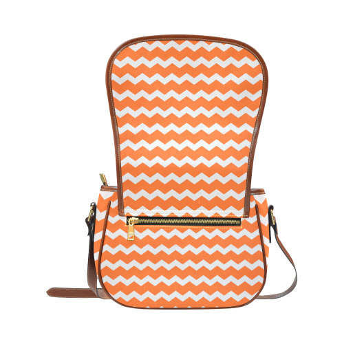 Modern Trendy Pastel Grey Orange Zig Zag Pattern Chevron Saddle Bag/Small (Model 1649) Full Customization