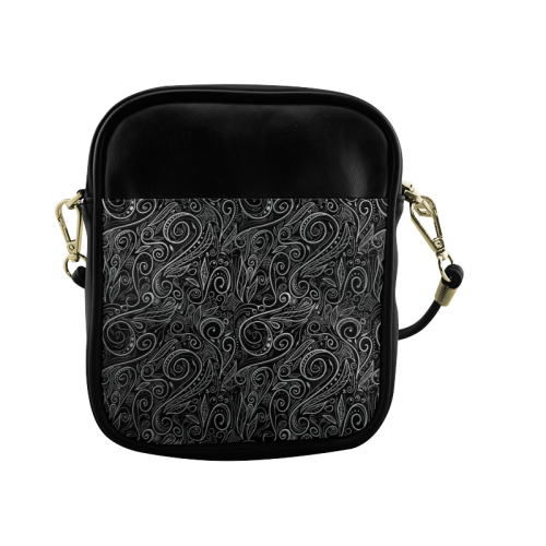 A elegant floral damasks in  silver and black Sling Bag (Model 1627)