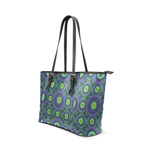 Green and Blue Stitched Leather Tote Bag/Large (Model 1640)