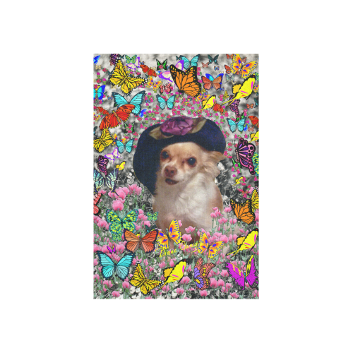 Chi Chi in Yellow Butterflies, Chihuahua Puppy Dog Cotton Linen Wall Tapestry 40"x 60"