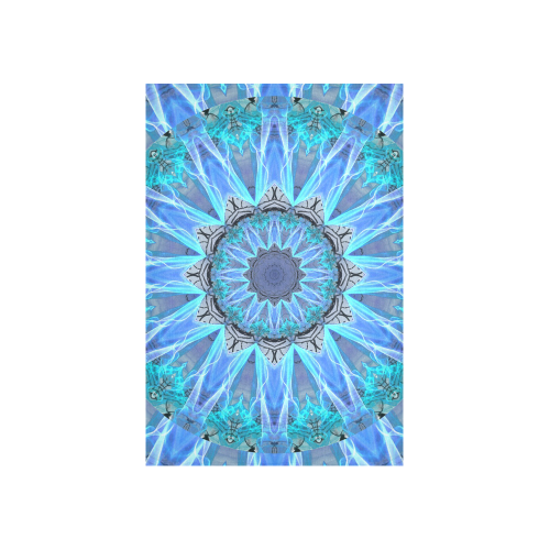 Sapphire Ice Flame, Cyan Blue Crystal Wheel Cotton Linen Wall Tapestry 40"x 60"