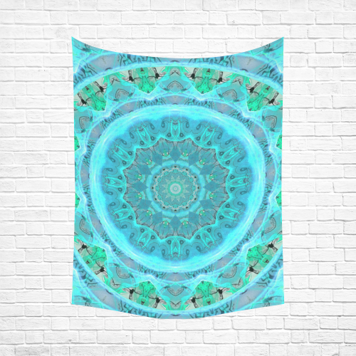 Teal Cyan Ocean Abstract Modern Lace Lattice Cotton Linen Wall Tapestry 60"x 80"