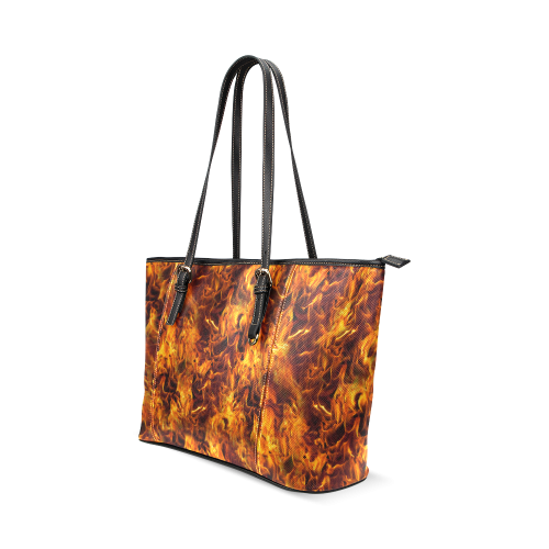 Flaming Fire Pattern Leather Tote Bag/Large (Model 1640)
