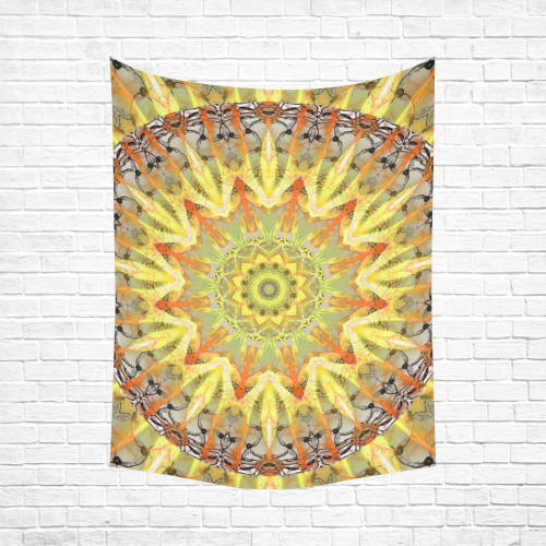 Golden Feathers Orange Flames Abstract Lattice Cotton Linen Wall Tapestry 60"x 80"