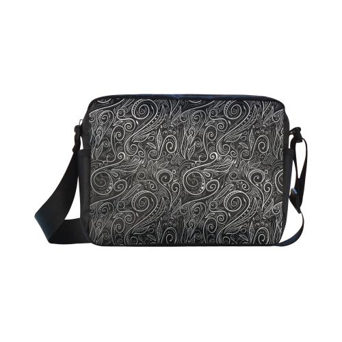 A elegant floral damasks in  silver and black Classic Cross-body Nylon Bags (Model 1632)