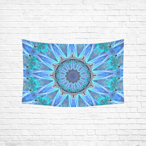 Sapphire Ice Flame, Cyan Blue Crystal Wheel Cotton Linen Wall Tapestry 60"x 40"