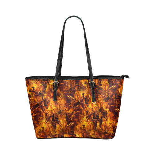 Flaming Fire Pattern Leather Tote Bag/Large (Model 1651)