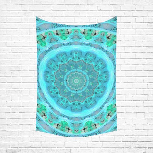 Teal Cyan Ocean Abstract Modern Lace Lattice Cotton Linen Wall Tapestry 60"x 90"