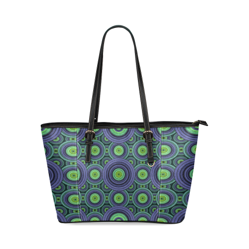 Green and Blue Stitched Leather Tote Bag/Small (Model 1640)