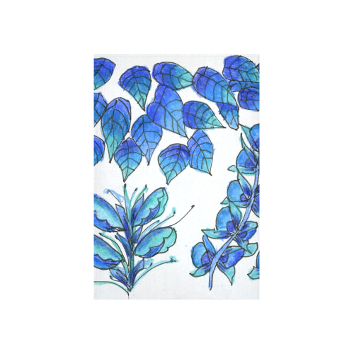 Pretty Blue Flowers, Aqua Garden Zendoodle Cotton Linen Wall Tapestry 40"x 60"