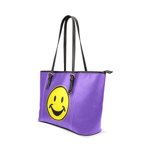 Funny yellow SMILEY for happy people Leather Tote Bag/Small (Model 1640)