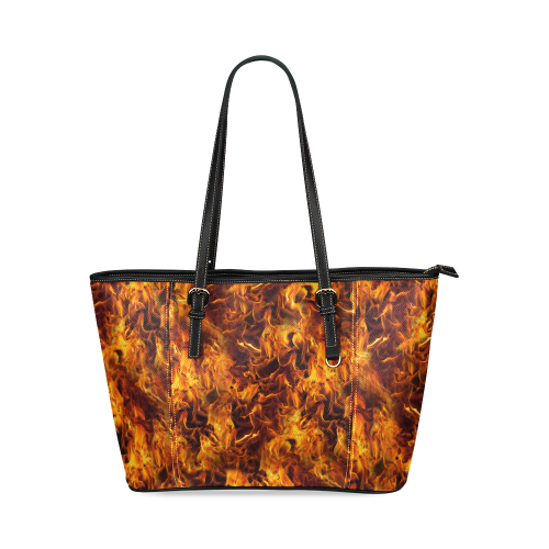 Flaming Fire Pattern Leather Tote Bag/Large (Model 1640)