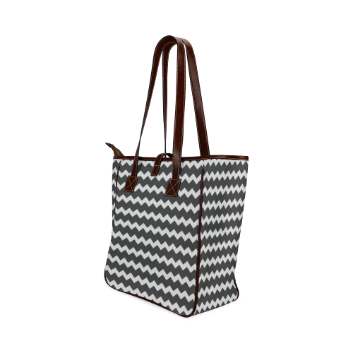 Modern Trendy Pastell Grey Black Zig Zag Pattern Chevron Classic Tote Bag (Model 1644)