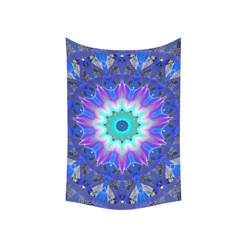 Blue Ice Merry Aqua Violet Foliage Flowers Zen Cotton Linen Wall Tapestry 60"x 40"