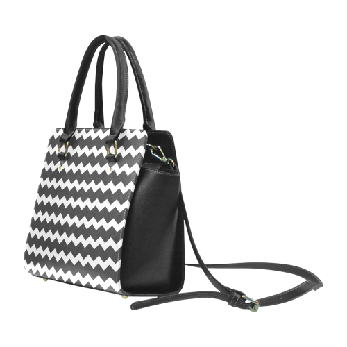 Modern Trendy Pastell Grey Black Zig Zag Pattern Chevron Classic Shoulder Handbag (Model 1653)