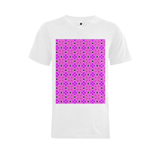 Circle Lattice of Floral Pink Violet Modern Quilt Men's V-Neck T-shirt  Big Size(USA Size) (Model T10)