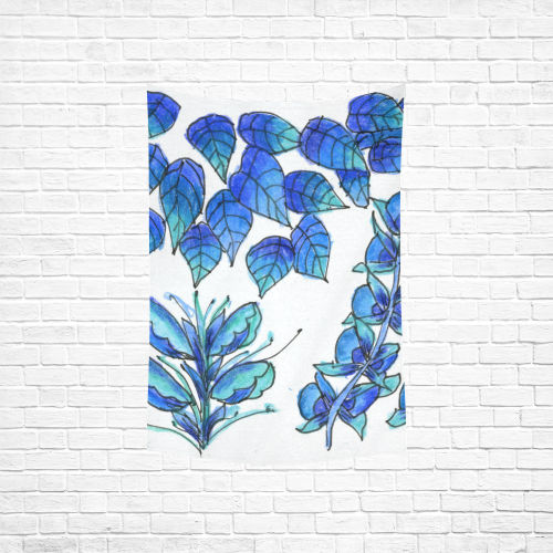 Pretty Blue Flowers, Aqua Garden Zendoodle Cotton Linen Wall Tapestry 40"x 60"