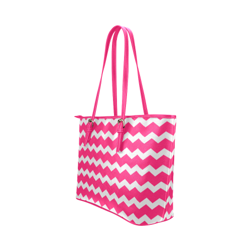 Modern Trendy Pastell Grey Pink Zig Zag Pattern Chevron Leather Tote Bag/Large (Model 1651)